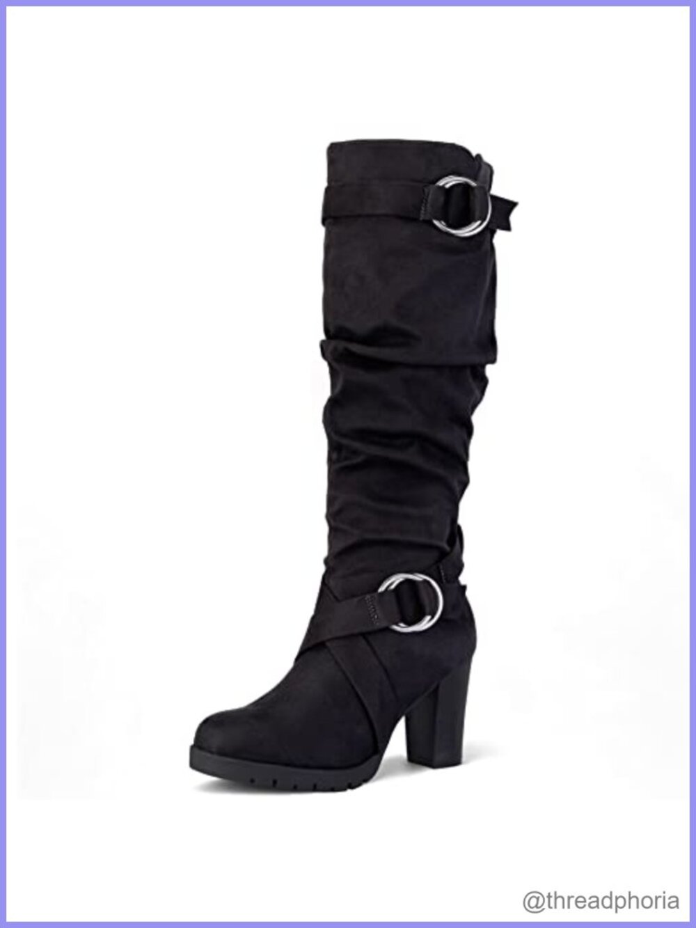 Women's Knee High Boots Chunky Block Heel Side Zipper Suede